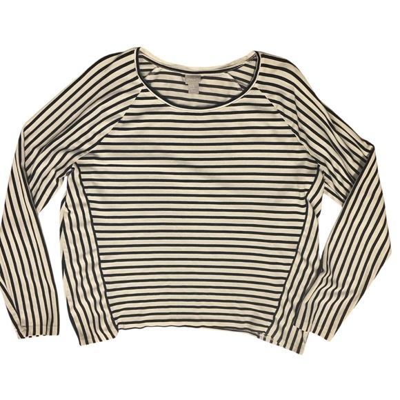 Chico’s Striped Long Sleeve Top Size XL Black White Stretch Oversized Casual - Picture 3 of 8
